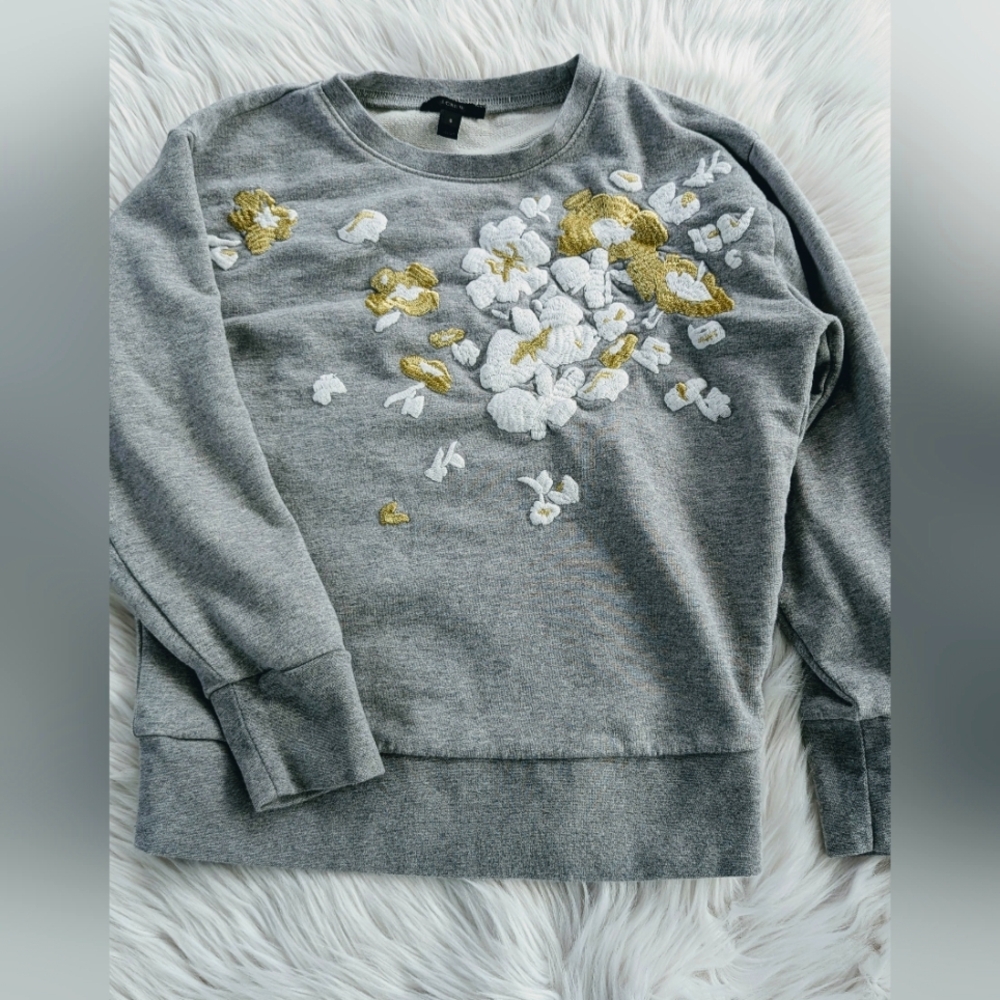 J.Crew flower embroidered gray Small Sweater